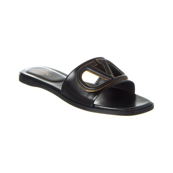 Valentino Vlogo Cutout Leather Sandal, Black